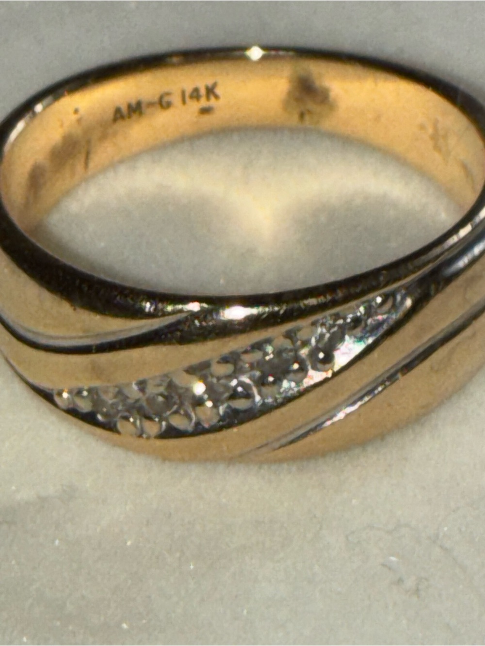 Vintage 14K Yellow Gold Diagonal Channel-Set Diamond Band